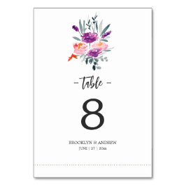 Tafelkaarten voor een waterverfwedding met bloemen kaart