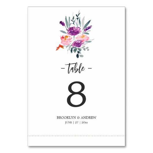 Tafelkaarten voor een waterverfwedding met bloemen kaart (Voorkant)