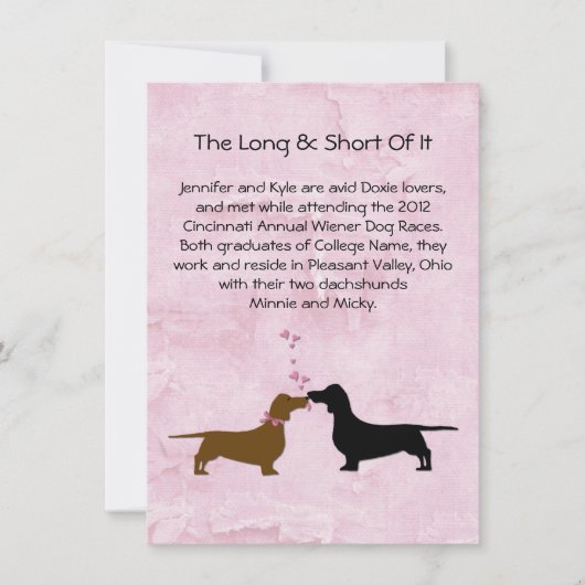 Tafelkaarten voor het huwelijksverhaal van Dachshu Kaart (Voorkant)