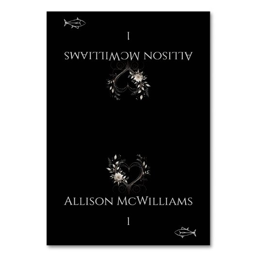 Tafelkaartjes bruiloft - Vis icoon - Bloemen met e Kaart (Voorkant)