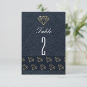 Tafelkaartjes Denim & Diamonds Goud & Blauw Feest Kaart (Staand voorkant)