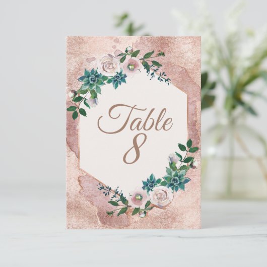 Tafelkaartjes met Blush Roze Rose Goud Succulenten Kaart (Staand voorkant)