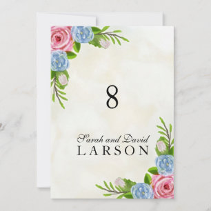 Tafelkaartjes met waterverf bloemen voor een trouw kaart