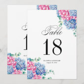Tafelkaartjes met waterverf roze en blauwe hortens (Voorkant / Achterkant)