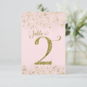 Tafelkaartjes Roze Goud Glitter Nummer 2 Kaart (Staand voorkant)