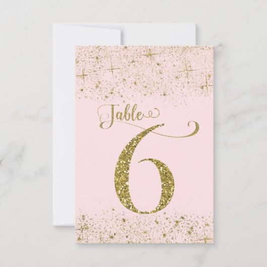 Tafelkaartjes Roze Goud Glitters Cijfer 6 Kaart (Voorkant)