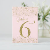 Tafelkaartjes Roze Goud Glitters Cijfer 6 Kaart (Staand voorkant)