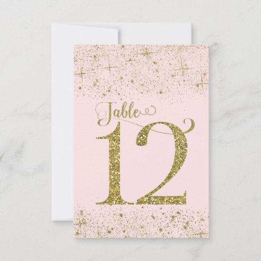 Tafelkaartjes Roze Goud Glitters Nummer 12 Kaart (Achterkant)