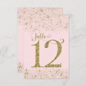 Tafelkaartjes Roze Goud Glitters Nummer 12 Kaart (Voorkant / Achterkant)