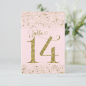 Tafelkaartjes Roze Goud Glitters Nummer 14 Kaart (Staand voorkant)
