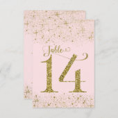Tafelkaartjes Roze Goud Glitters Nummer 14 Kaart (Voorkant / Achterkant)