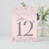 Tafelkaartjes Roze Zilver Glitter Nummer 12 Kaart (Staand voorkant)