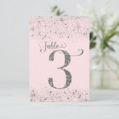Tafelkaartjes Roze Zilver Glitter Nummer 3 Kaart (Staand voorkant)