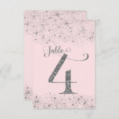 Tafelkaartjes Roze Zilver Glitter Nummer 4 Kaart (Voorkant / Achterkant)