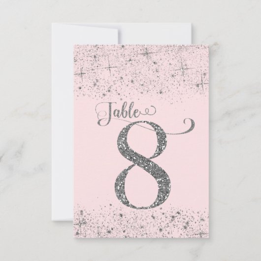 Tafelkaartjes Roze Zilver Glitter Nummer 8 Kaart (Achterkant)