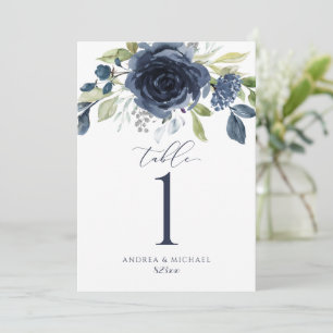 Tafelkaartjes Trouwnavyblauw Waterverf Bloemen Kaart