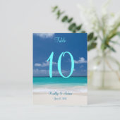 Tafelkaartjes voor blauwe strandbruiloft briefkaart (Staand voorkant)