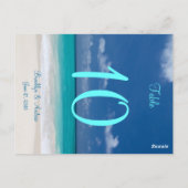 Tafelkaartjes voor blauwe strandbruiloft briefkaart (Achterkant)