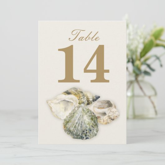 Tafelkaartjes voor een zeeschelp bruiloft kaart (Staand voorkant)