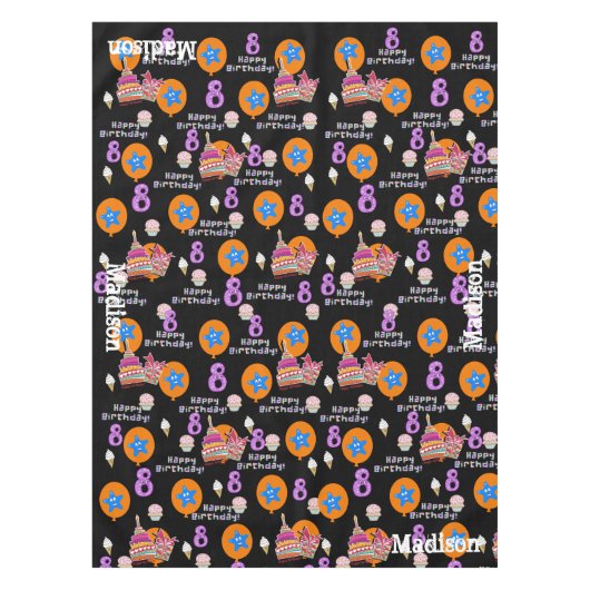 Tafelkledij, Happy 8th Birthday, #8 Black Tafelkleed (Voorkant)