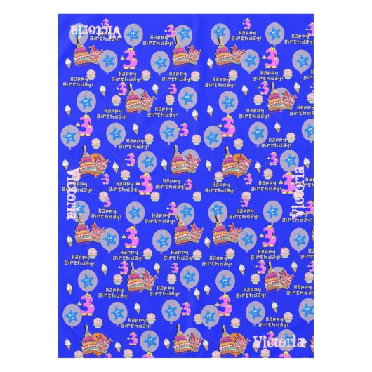 Tafelkleding, Happy 3rd Birthday, #3 Blue Tafelkleed (Voorkant)