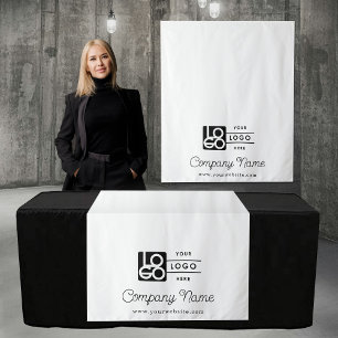 Tafelkleed banner met bedrijfslogo in modern scrip wandkleed