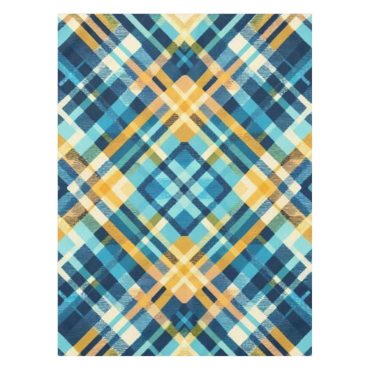 Tafelkleed Blauw Geel Plakken Ontwerp (Voorkant)