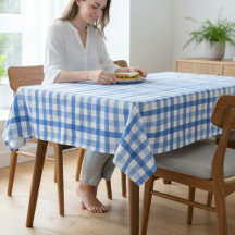 Tafelkleed Eettafelset in Hemelblauw en Wit Patroo