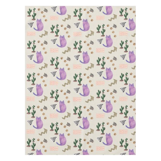 Tafelkleed Kat Vis Cactus Paws Meow (Voorkant)