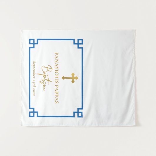 Tafelkleed met Blauwe Griekse Sleutel voor Doopfee Wandkleed (Voorkant (horizontaal))