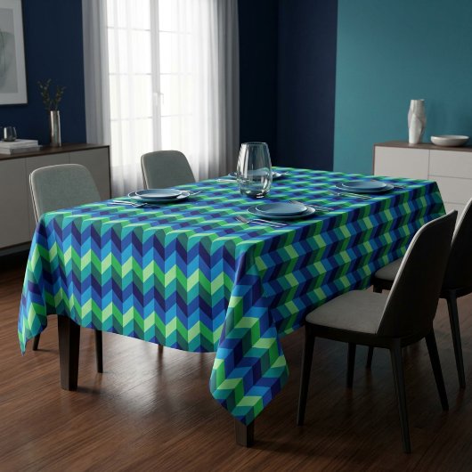 Tafelkleed met blauwe groene ombre chevrons medium