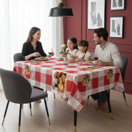 Tafelkleed met eigen familiefoto rood en wit