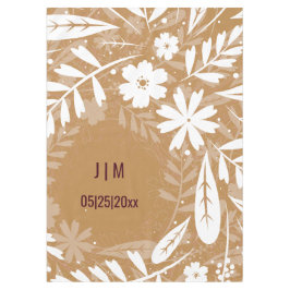 Tafelkleed met eigen monogram bruin en wit blad