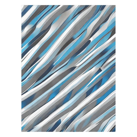 Tafelkleed met grijs, wit en blauw lijnpatroon (Voorkant)