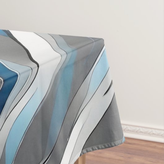 Tafelkleed met grijs, wit en blauw lijnpatroon (Voorbeeld)