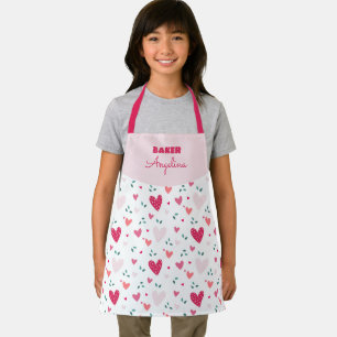 Tafelkleed met hartprint voor kleine bakster met n schort