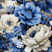 Tafelkleed met Navy Blauwe Bloemen en Ivoor Kleur