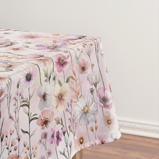 Tafelkleed met pastel wilde bloemen – Stof roze (Voorbeeld)