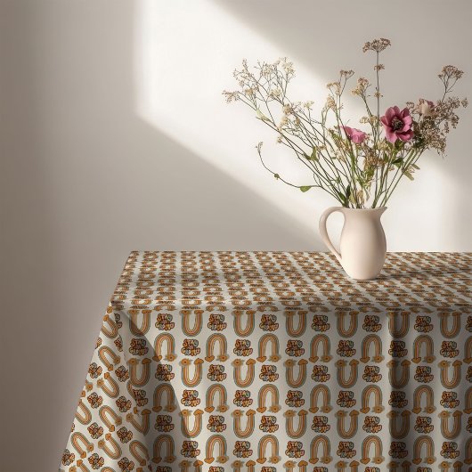 Tafelkleed mid-century koper & roze bloemstijl