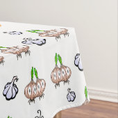 Tafelkleed witte uien, knoflooksoep koken (Voorbeeld)