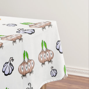 Tafelkleed witte uien, knoflooksoep koken