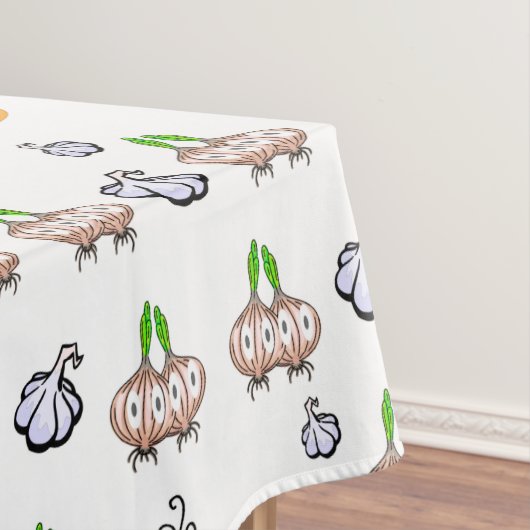 Tafelkleed witte uien, knoflooksoep koken (Voorbeeld)