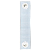 Tafelloper met blauwe gingham afbeelding van een w (Voorkant)