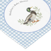 Tafelloper met blauwe gingham afbeelding van een w (Hoek)
