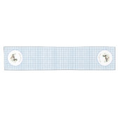 Tafelloper met blauwe gingham afbeelding van een w (Horizontaal)
