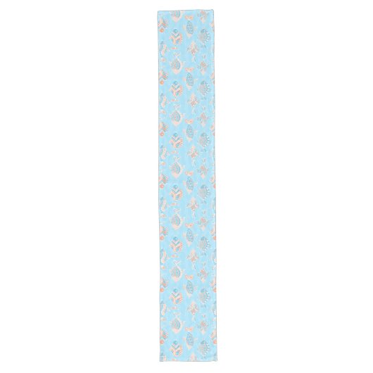 Tafelloper, Turquoise en koraalvisontwerp Lange Tafelloper (Voorkant)