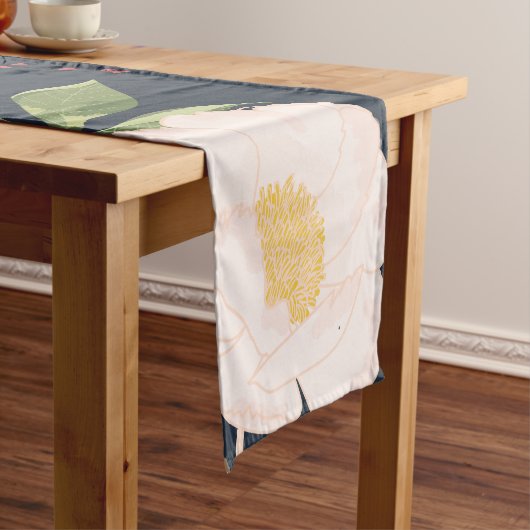 Tafelloper Witte Bloemen op Donkerblauw (Voorbeeld)