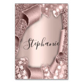 Tafelnaam Roos Glam Glitter 3D Weddenschap Kaart (Voorkant)