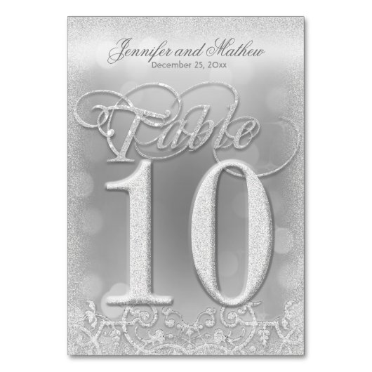 Tafelnummer 10 Elegante zilveren faux glitter (Achterkant)