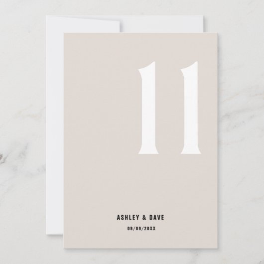Tafelnummer 11 Vet Beige Trouwtafel Nummer (Voorkant)